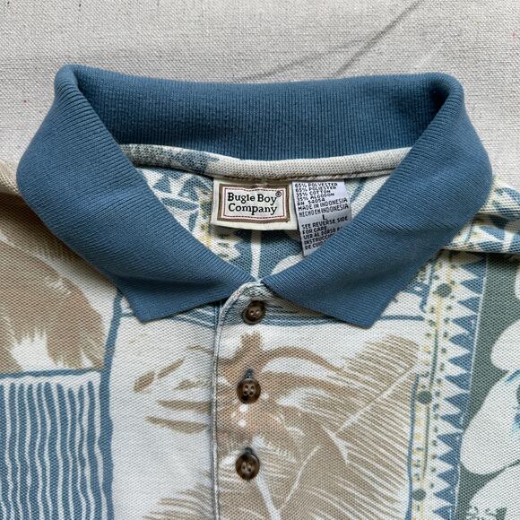 Bugle Boy Vintage 90s Polo Blue White Tropical Men’s Large Excellent Condition - Picture 3 of 5